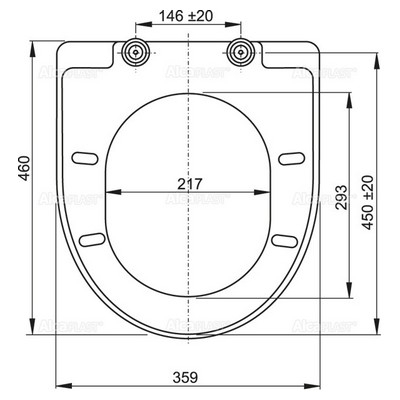 Alcaplast A67 Duroplast WC ülőke fehér Softclose műszaki rajz