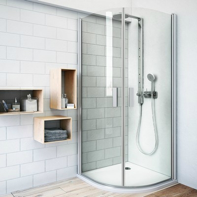 Roltechnik TR1 900 íves kétszárnyas zuhanykabin ezüst profil transparent betét