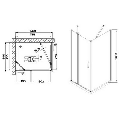 Wellis Triton 120x80 téglalap zuhanykabin alumínium profil átlátszó üveg WC00326 rajza
