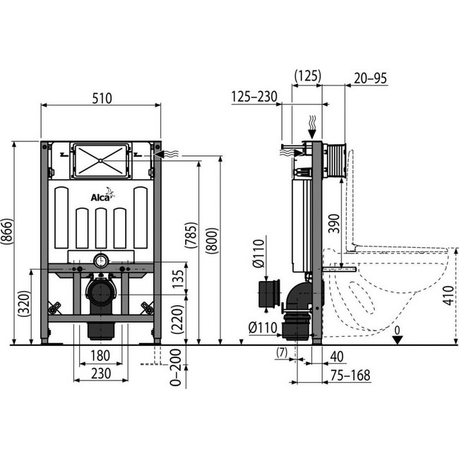 Alcaplast AM118 850 Sádromodul beépíthető WC tartály szerelőkerettel AM118/850 rajza