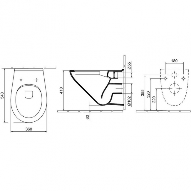 Alföldi Optic WC csésze fali mélyöblítésű CleanFlush 7047 R0 01 rajza