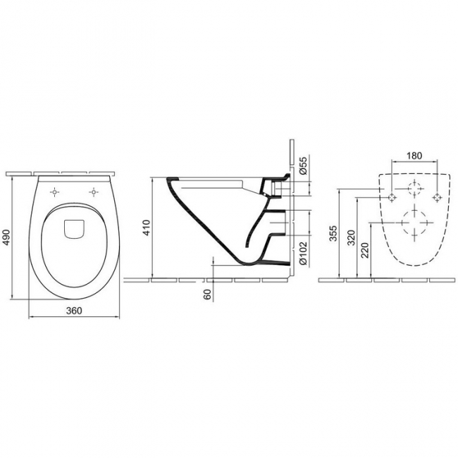 Alföldi Optic fali WC csésze CleanFlush kompakt 7048 R0 01 rajza