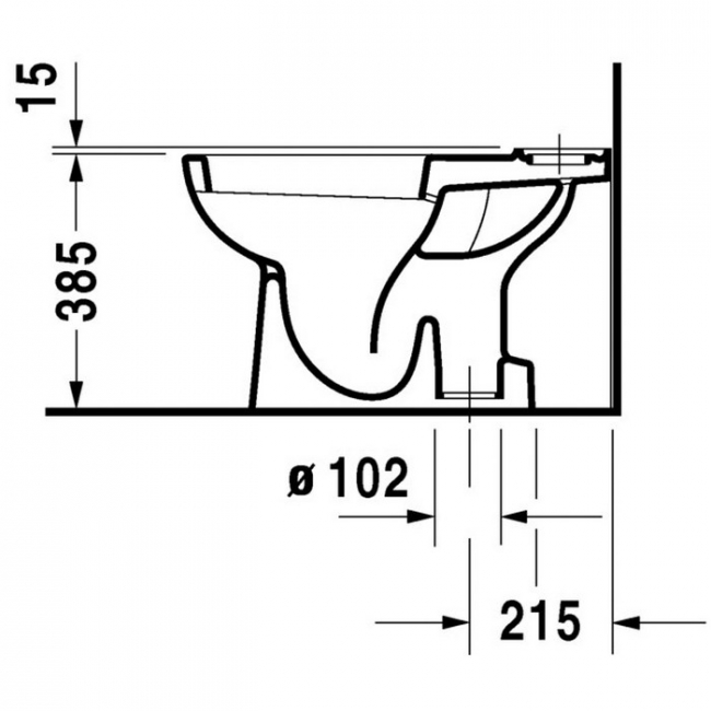Duravit D-CODE monoblokkos WC csésze alsó kifolyás mélyöblítés 21110100002 rajz2