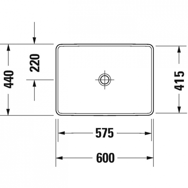 Duravit D-Neo felülről beépíthető mosdó csaplyuk nélkül 60x44 0358600079 rajza
