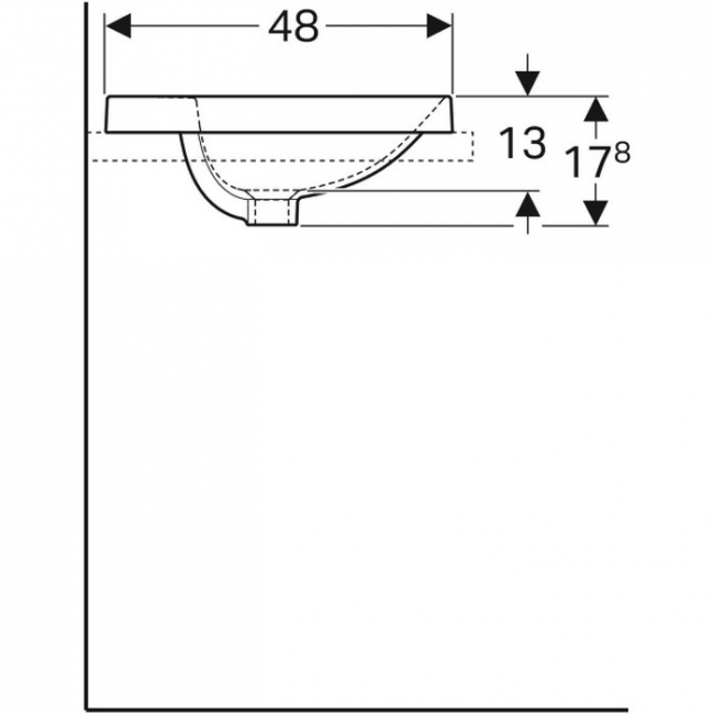 Geberit VariForm ovális beépíthető mosdó csaplyukas alul mázas 60cm v rajz3