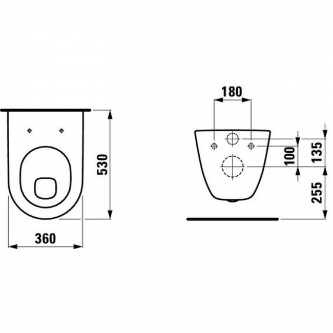 Laufen Pro fali WC csésze lapos öblítésű perem nélküli H8209590000001 rajza2