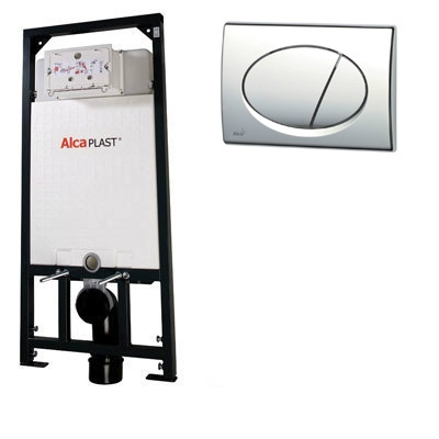 Alcaplast A101 beépíthető WC tartály szerelőkerettel fényes króm nyomólappal s015
