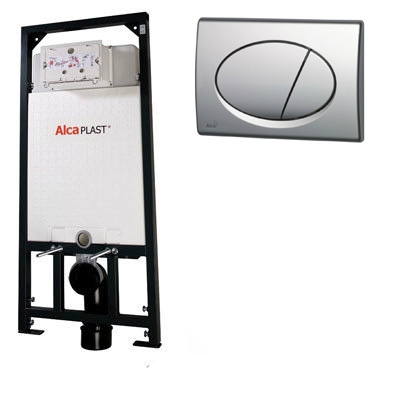 Alcaplast A101 beépíthető WC tartály szerelőkerettel matt króm nyomólappal s016