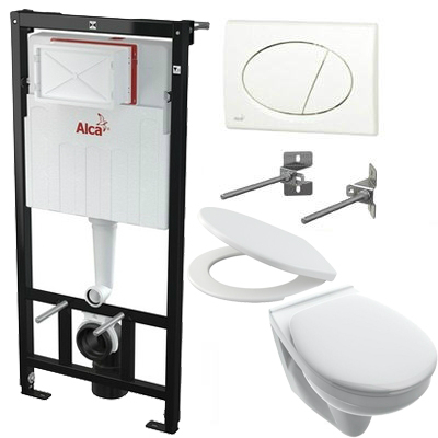 Alcaplast sarokba építhető WC tartály SZETT fehér nyomólappal s110 SANISET110