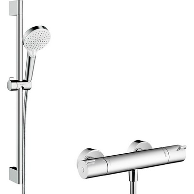 Hansgrohe Crometta Ecostat termosztátos zuhanyrendszer 65 cm rúd fehér króm 27812400