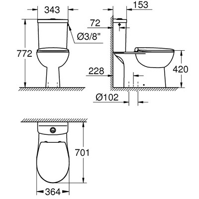 Grohe Bau Ceramic monoblokkos WC szett GR-39346000 rajza