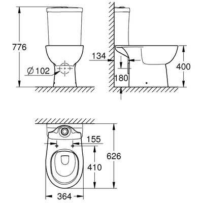 Grohe Bau Ceramic perem nélküli WC monoblokkhoz GR-39349000 rajza