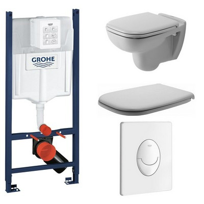 Grohe beépíthető WC tartály szett Duravit D-code WC csészével fehér nyomólappal