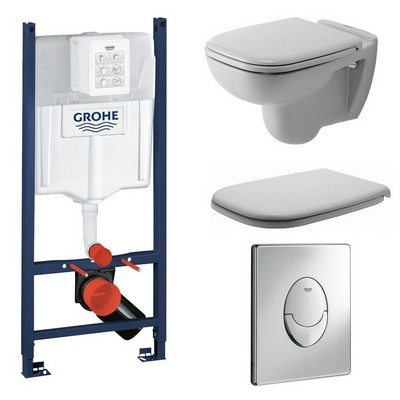 Grohe beépíthető WC tartály szett Duravit D-code WC csészével mattkróm nyomólappal