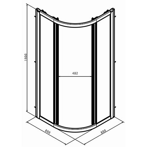 Kolo GEO íves zuhanykabin ezüst profil átlátszó Reflex üveg 190x80 cm 560.110.00.3 rajza 