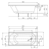 Kolo Opal Plus egyenes kád lábbal 150x70 AntiSlide felülettel XWP1250101 rajza