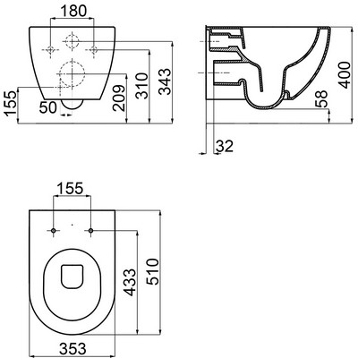 Ravak Uni Chrome RimOff öblítőperem nélküli fali WC X01535 rajza