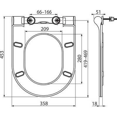 Ravak Uni Chrome Slim WC ülőke softclose X01550 rajza