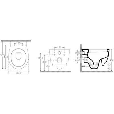 Sapho ISVEA SOLUZIONE fali WC csésze 10SZ02001 műszaki rajz
