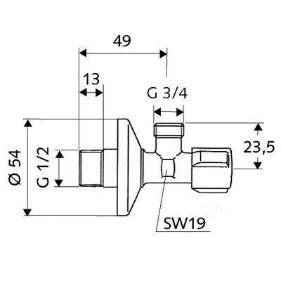 Schell Comfort mosógépcsap G 1/2 G 3/4 033000699 műszaki rajz