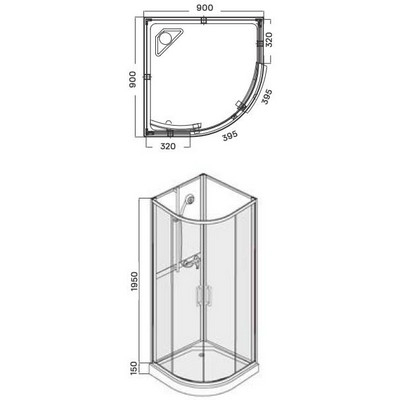 Wellis Vivara 90 íves zuhanybox alumínium profil átlátszó üveg WC00419 rajza