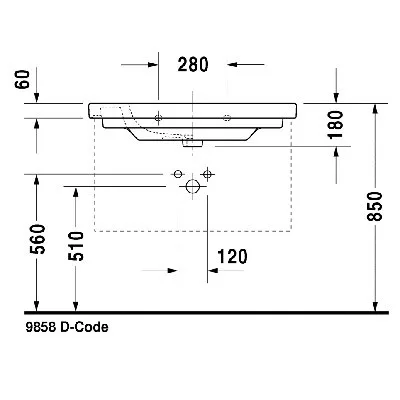 Duravit D-CODE alulról beépíthető mosdó 85x48 cm fehér (03428500002)