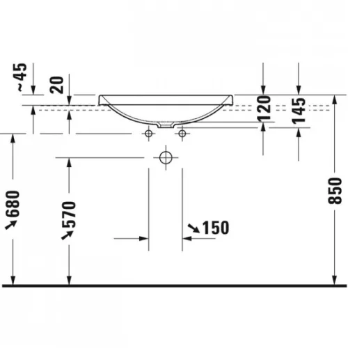 Duravit D-Neo felülről beépíthető mosdó csaplyuk nélkül 60x44 0358600079