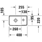 Duravit D-Neo kézmosó csaplyuk jobbra alul mázas 40x22 0739400041 rajz2