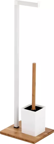 Bisk PURE 07619 álló fehér wc kefe és wc papír tartó fa talppal (07619)