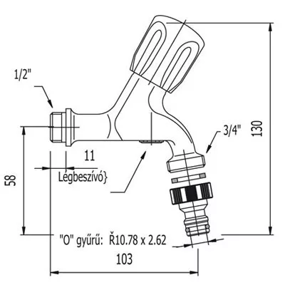Mofém fali kifolyószelep légbeszívóval tömlővéggel 1/2 col króm (162-0007-00)
