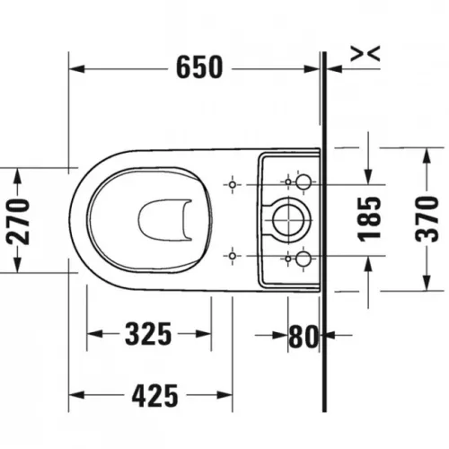 Duravit D-Neo monoblokkos Rimfree WC csésze Vario kifolyással rajz2