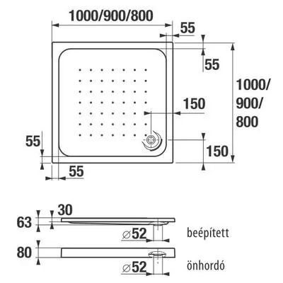 Jika Olymp beépíthető szögletes zuhanytálca 800 mm fehér (2118310000001)