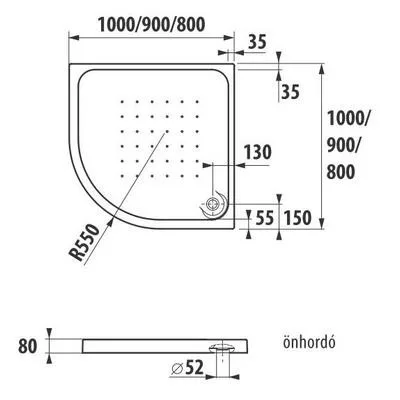 Jika Olymp önhordó íves zuhanytálca 900 mm fehér (2138220000001)