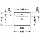 Duravit D-Neo mosdó csaplyukkal alul mázas 55x44 2366550000 rajz2