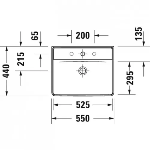 Duravit D-Neo mosdó csaplyukkal alul mázas 55x44 2366550000 rajz2