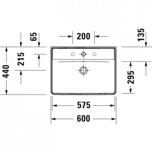 Duravit D-Neo mosdó csaplyukkal alul mázas 60x44 2366600000 rajz2
