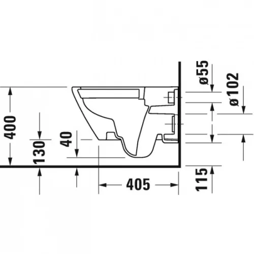 Duravit D-Neo fali Rimfree WC csésze látható rögzítés 2578090000 rajz3