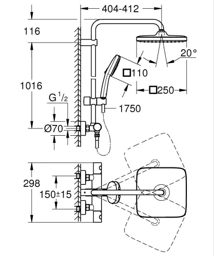 GROHE Tempesta System 250 Cube termosztátos zuhanyrendszer falra szerelésre, króm (26689001 – GROHE)
