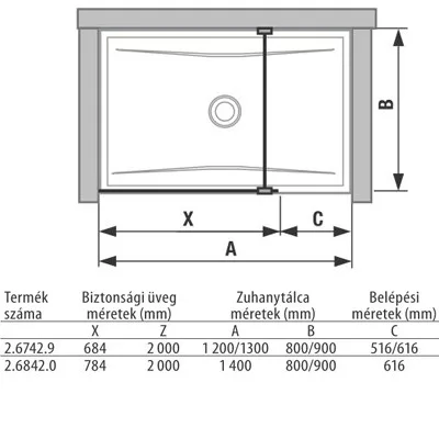 Jika Pure üveg zuhanyfal 68 cm oldalfalhoz rögzített átlátszó üveg (2674290026681)