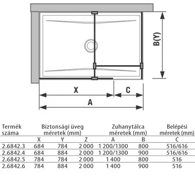 Jika Pure üveg zuhanyfal 68x90 cm oldalfalhoz rögzített sarok elrendezés (2684240026681)