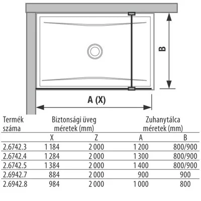 Jika Pure üveg zuhanyfal 100 cm oldalfalhoz rögzített átlátszó üveg (2694280026681)
