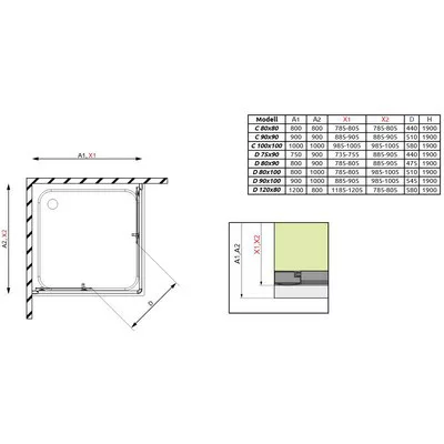 Radaway Premium Plus C D aszimmetrikus zuhanykabin 90x75 átlátszó üveg 30433-01-01N