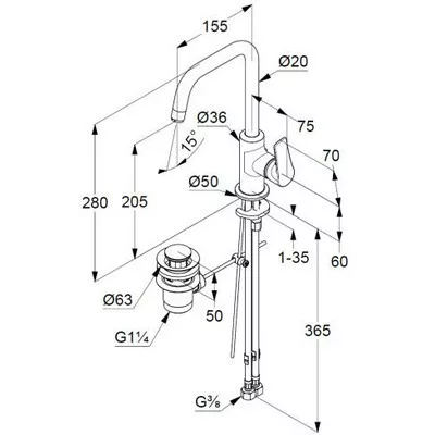 Kludi PURE&SOLID egykaros mosdó csaptelep króm automata leeresztővel 340250575