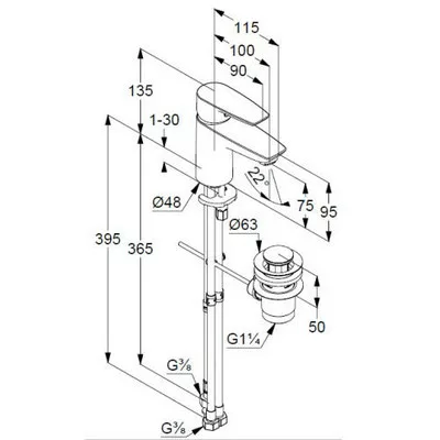 Kludi PURE&SOLID 75 egykaros mosdó csaptelep króm automata leeresztővel 342760575