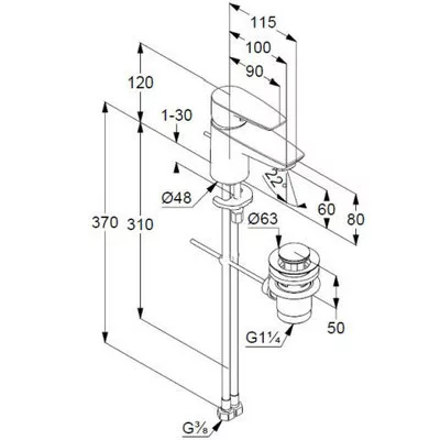 Kludi PURE&SOLID 60 egykaros mosdó csaptelep króm automata leeresztővel 343850575