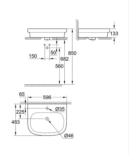 Grohe Euro Ceramic Pultra ültethető mosdókagyló 60 cm (39337000)