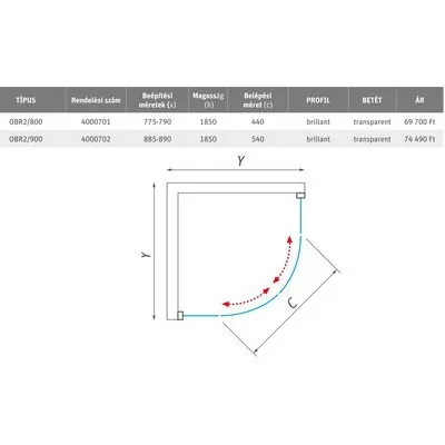 Roltechnik OBR2 80 íves zuhanykabin brillant profil transparent üveg (4000701)