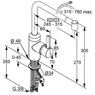 Kludi L-INE egykaros mosogató csaptelep kihúzható zuhanyfejes króm (428210577)
