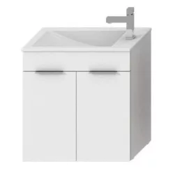   Jika Cube fürdőszobaszekrény mosdóval komplett 60 cm 2 ajtós csaplyuk oldalt fehér (4536311763001)