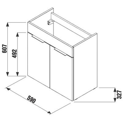 Jika Cube fürdőszobaszekrény mosdóval komplett 60 cm 2 ajtós csaplyuk oldalt fehér (4536311763001)